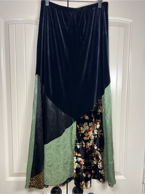 VTG F.M. Malik Velvet Patchwork Maxi Skirt Whimsigoth Y2K Boho SIZE MEDIUM